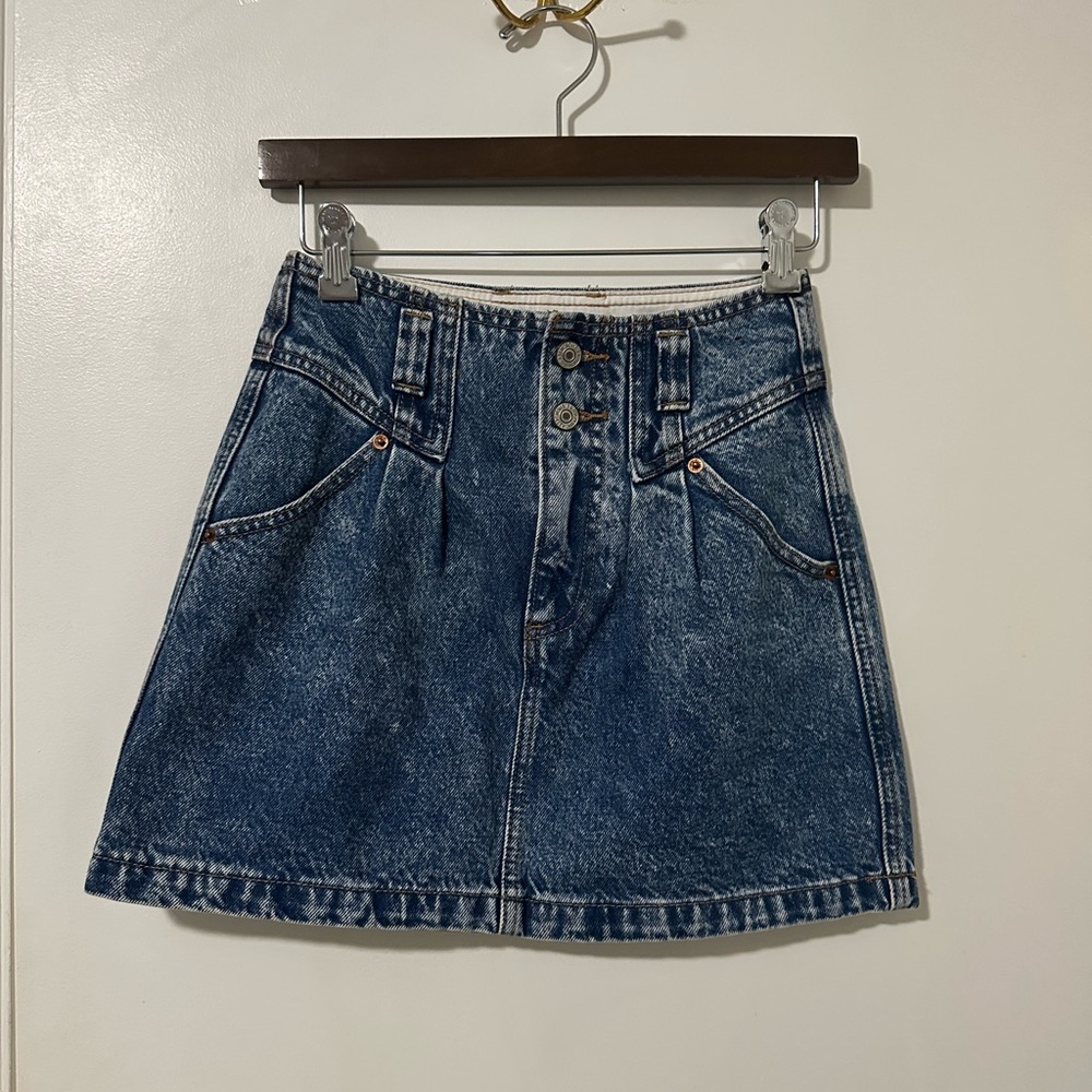 Abercrombie & Fitch Distressed Dark Blue Denim Mini Skirt
